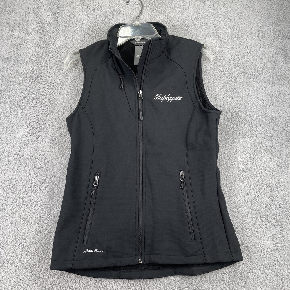 Eddie Bauer Womens Small Stretch Soft Shell Vest EB547 Black Full Zip Logo